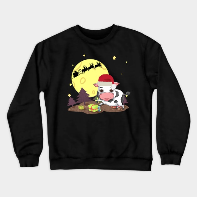 Funny Cow Santa Merry Christmas With Presents Costume Gift Crewneck Sweatshirt by Pretr=ty